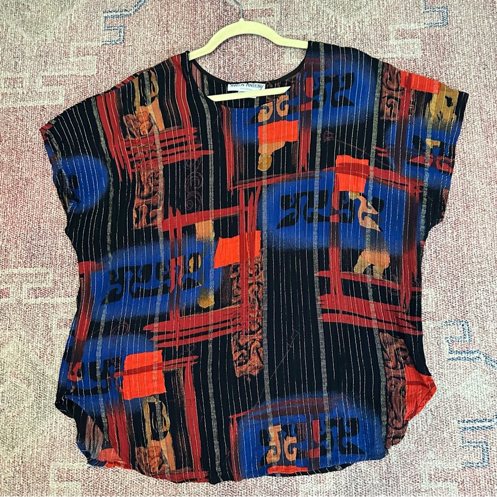 Vintage Sharon Anthony artcore short sleeve tunic style top gold detail l/xl